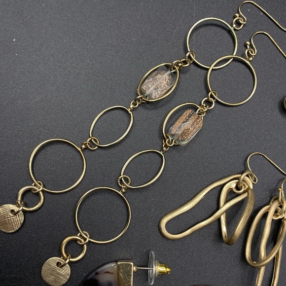 Gold Tone Pierced Earring Bundle Tortoise Shell Shoulder Dusters 4 Pairs Lot - Picture 5 of 8